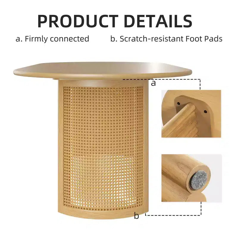 PexFix 79 Tavolo da pranzo ovale per 6-8 con piano a bordo arcuato e base in rattan intrecciato, tavolo da cucina moderno stile rustico per soggiorno sala da pranzo, colore naturale