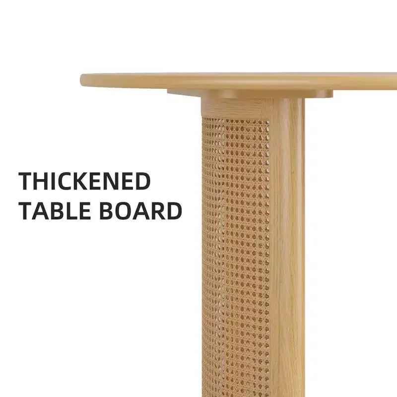 PexFix 79 Tavolo da pranzo ovale per 6-8 con piano a bordo arcuato e base in rattan intrecciato, tavolo da cucina moderno stile rustico per soggiorno sala da pranzo, colore naturale