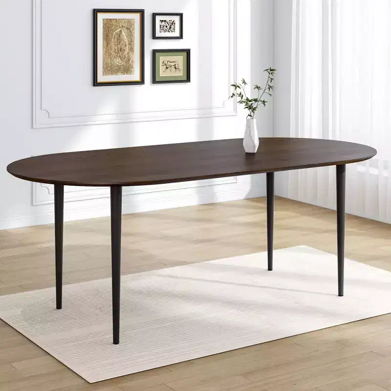 PexFix 67 Oval Wooden Dining Table for 4-6 Thickened Tabletop with Black Metal Legs Modern Kitchen Table for Dining/Living Room Kitchen in Walnut