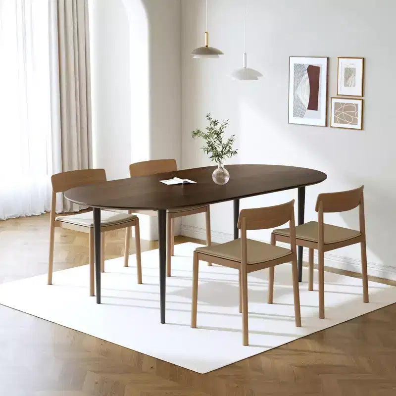 Tavolo da pranzo ovale in legno da 67" per 4-6 persone, con piano ispessito e gambe in metallo nero, tavolo da cucina moderno per sala da pranzo/soggiorno in noce