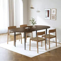Tavolo da pranzo ovale in legno da 67" per 4-6 persone, con piano ispessito e gambe in metallo nero, tavolo da cucina moderno per sala da pranzo/soggiorno in noce