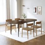Tavolo da pranzo ovale in legno da 67" per 4-6 persone, con piano ispessito e gambe in metallo nero, tavolo da cucina moderno per sala da pranzo/soggiorno in noce