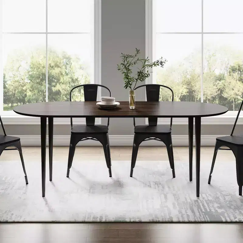Tavolo da pranzo ovale in legno da 67" per 4-6 persone, con piano ispessito e gambe in metallo nero, tavolo da cucina moderno per sala da pranzo/soggiorno in noce
