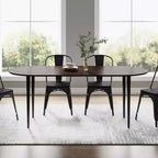 Tavolo da pranzo ovale in legno da 67" per 4-6 persone, con piano ispessito e gambe in metallo nero, tavolo da cucina moderno per sala da pranzo/soggiorno in noce