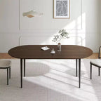 Tavolo da pranzo ovale in legno da 67" per 4-6 persone, con piano ispessito e gambe in metallo nero, tavolo da cucina moderno per sala da pranzo/soggiorno in noce