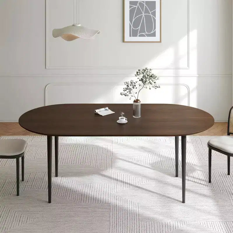Tavolo da pranzo ovale in legno da 67" per 4-6 persone, con piano ispessito e gambe in metallo nero, tavolo da cucina moderno per sala da pranzo/soggiorno in noce