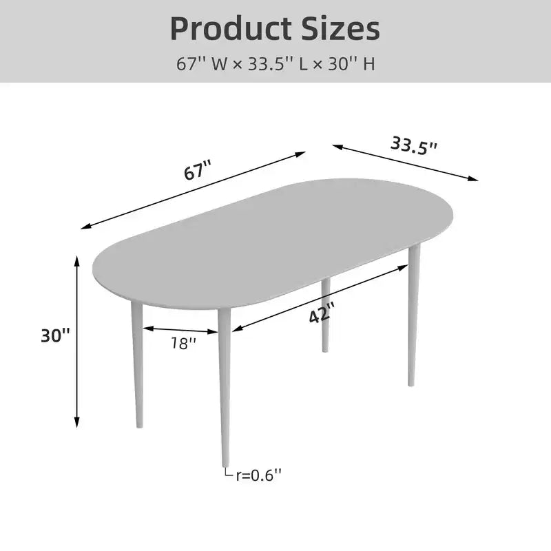 Tavolo da pranzo ovale in legno da 67" per 4-6 persone, con piano ispessito e gambe in metallo nero, tavolo da cucina moderno per sala da pranzo/soggiorno in noce