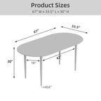 Tavolo da pranzo ovale in legno da 67" per 4-6 persone, con piano ispessito e gambe in metallo nero, tavolo da cucina moderno per sala da pranzo/soggiorno in noce