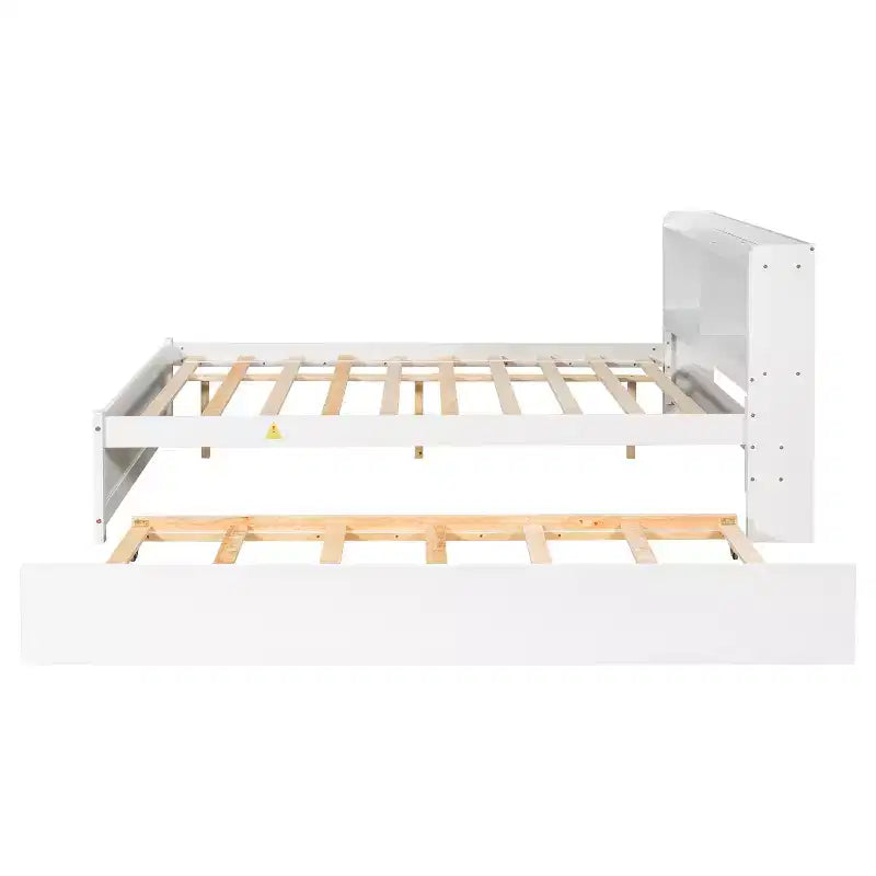 Struttura Letto Matrimoniale con Cassetto Estraibile e Testiera Contenitore, Letto Estraibile Matrimoniale con Libreria per Bambini, Letto con Libreria per Ragazzi, Adulti