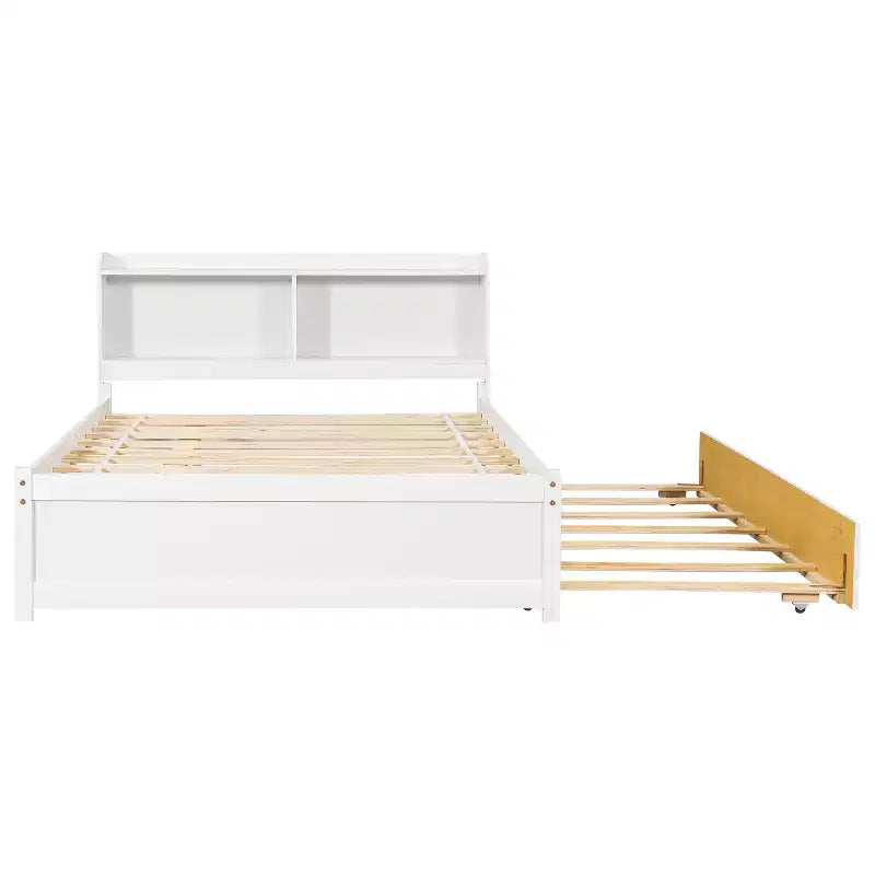 Struttura Letto Matrimoniale con Cassetto Estraibile e Testiera Contenitore, Letto Estraibile Matrimoniale con Libreria per Bambini, Letto con Libreria per Ragazzi, Adulti