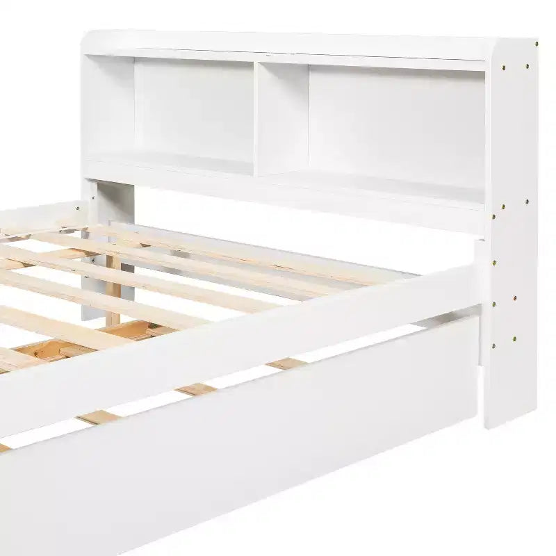 Struttura Letto Matrimoniale con Cassetto Estraibile e Testiera Contenitore, Letto Estraibile Matrimoniale con Libreria per Bambini, Letto con Libreria per Ragazzi, Adulti