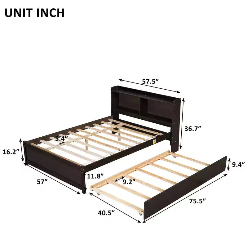Struttura Letto Matrimoniale con Cassetto Estraibile e Testiera Contenitore, Letto Estraibile Matrimoniale con Libreria per Bambini, Letto con Libreria per Ragazzi, Adulti