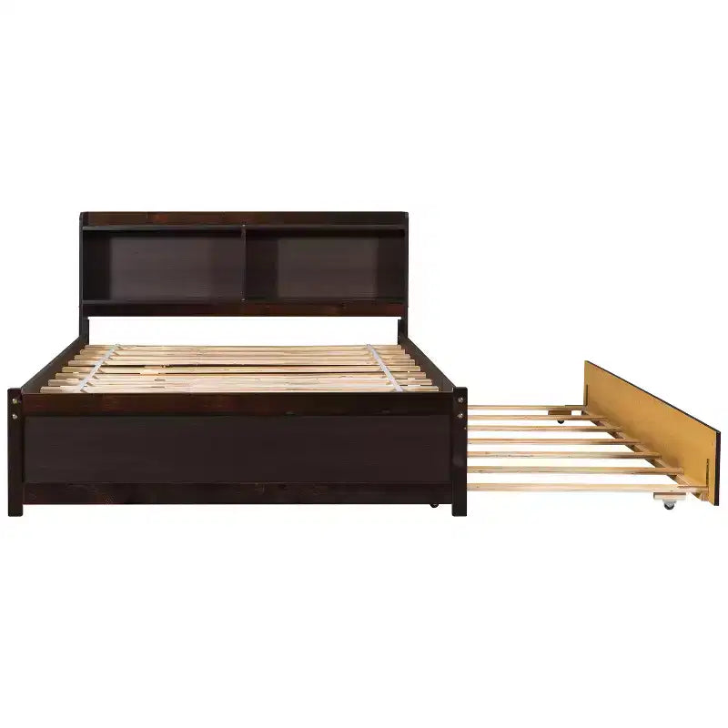 Struttura Letto Matrimoniale con Cassetto Estraibile e Testiera Contenitore, Letto Estraibile Matrimoniale con Libreria per Bambini, Letto con Libreria per Ragazzi, Adulti
