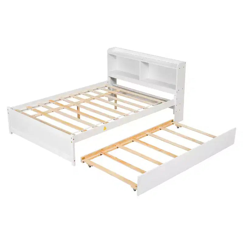 Struttura Letto Matrimoniale con Cassetto Estraibile e Testiera Contenitore, Letto Estraibile Matrimoniale con Libreria per Bambini, Letto con Libreria per Ragazzi, Adulti