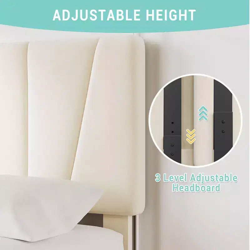 Letto con testiera regolabile e cassetti portaoggetti, piattaforma imbottita in velluto trapuntato con doghe in legno, non richiede rete a molle