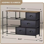 Cassettiera ampia a 8 cassetti - Unità organizer con struttura in acciaio, piano in legno e maniglia, cassetti in tessuto
