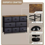 Cassettiera ampia a 8 cassetti - Unità organizer con struttura in acciaio, piano in legno e maniglia, cassetti in tessuto