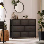 Cassettiera ampia a 8 cassetti - Unità organizer con struttura in acciaio, piano in legno e maniglia, cassetti in tessuto
