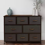 Cassettiera ampia a 8 cassetti - Unità organizer con struttura in acciaio, piano in legno e maniglia, cassetti in tessuto