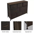 Cassettiera ampia a 8 cassetti - Unità organizer con struttura in acciaio, piano in legno e maniglia, cassetti in tessuto
