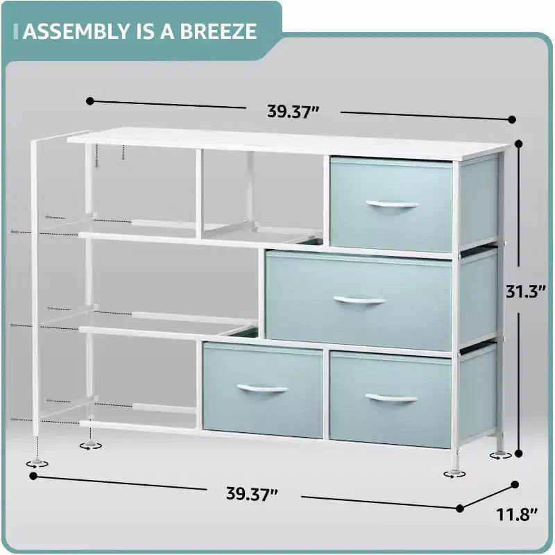 Cassettiera ampia a 8 cassetti - Unità organizer con struttura in acciaio, piano in legno e maniglia, cassetti in tessuto