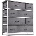 Cassettiera ampia a 8 cassetti - Unità organizer con struttura in acciaio, piano in legno e maniglia, cassetti in tessuto