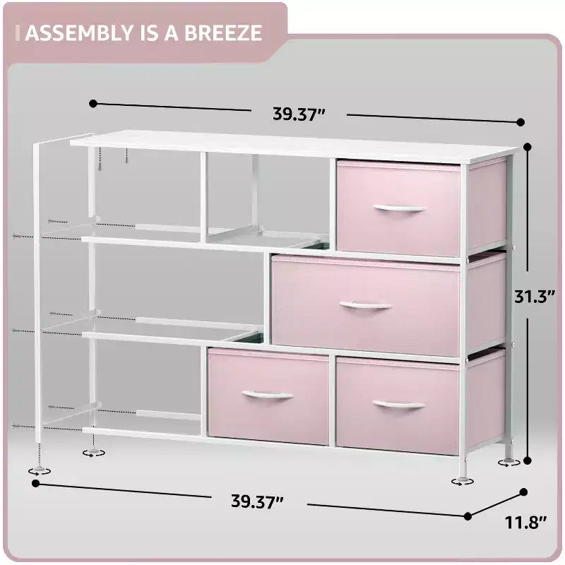 Cassettiera ampia a 8 cassetti - Unità organizer con struttura in acciaio, piano in legno e maniglia, cassetti in tessuto