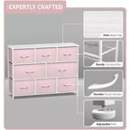 Cassettiera ampia a 8 cassetti - Unità organizer con struttura in acciaio, piano in legno e maniglia, cassetti in tessuto