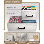 Cassettiera ampia a 8 cassetti - Unità organizer con struttura in acciaio, piano in legno e maniglia, cassetti in tessuto