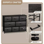 Cassettiera ampia a 8 cassetti - Unità organizer con struttura in acciaio, piano in legno e maniglia, cassetti in tessuto