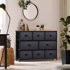 Cassettiera ampia a 8 cassetti - Unità organizer con struttura in acciaio, piano in legno e maniglia, cassetti in tessuto