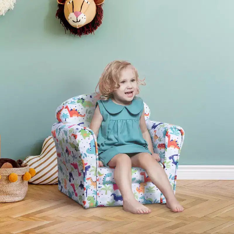 Whisen Kids & Toddler Sofa, Children's Couch, Flannel-Covered Toddler Armchair with Dinosaur Design - Multicolor