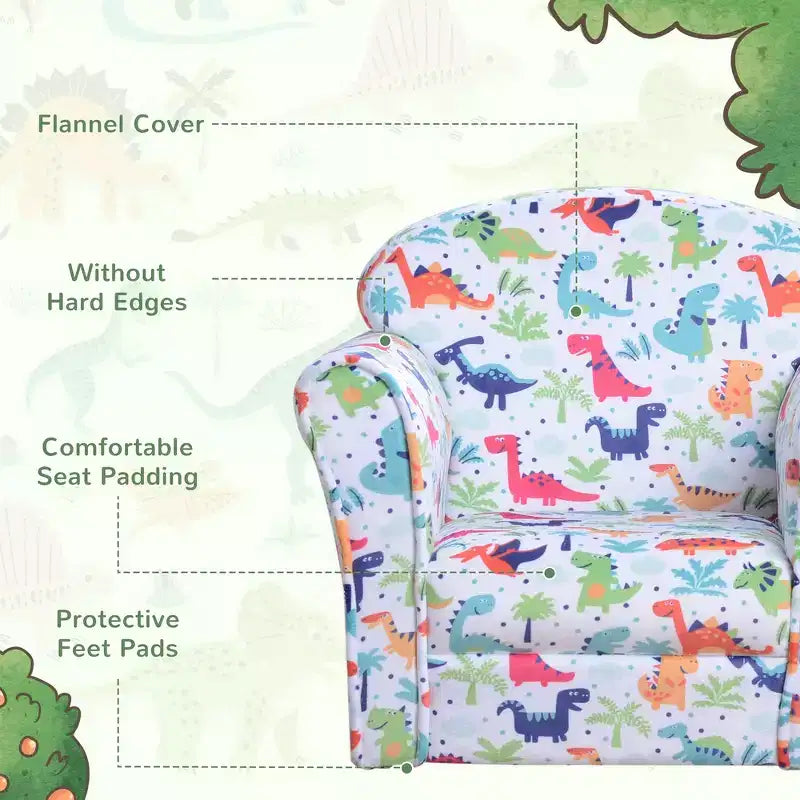 Divano per bambini e neonati, divano per bambini, poltrona per bambini rivestita in flanella con motivo a dinosauro - Multicolore