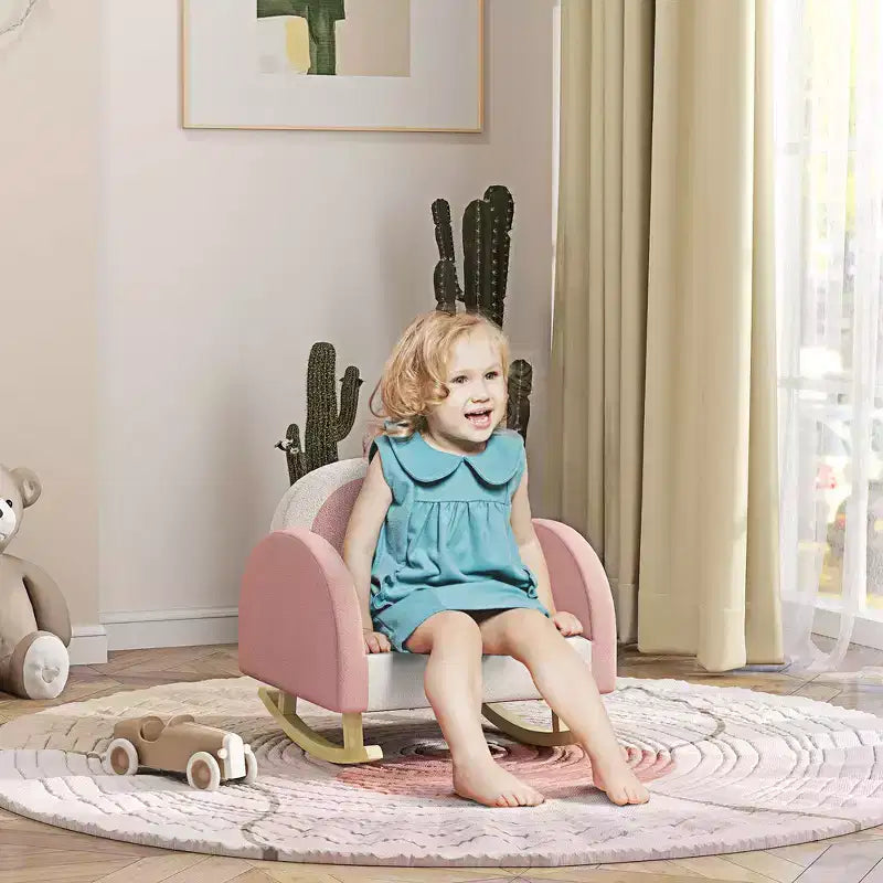 Whisen Velvet Kids Rocking Chair, Children's Armchair Rocker with Crown Decoration, Gentle Rocker Toddler Seat - Pink