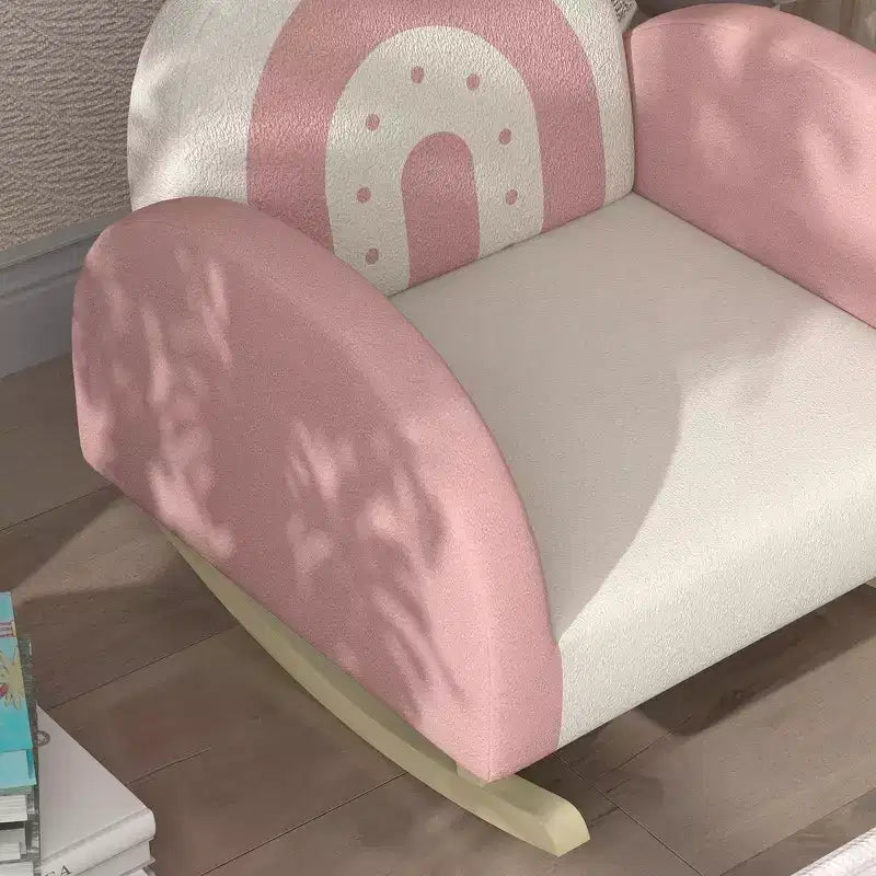 Sedia a dondolo per bambini in velluto, poltrona a dondolo per bambini con decorazione a corona, seggiolino a dondolo delicato per bambini - Rosa