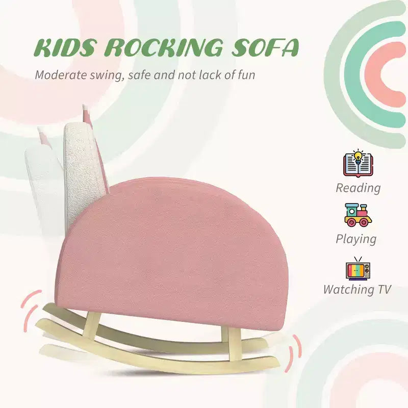 Sedia a dondolo per bambini in velluto, poltrona a dondolo per bambini con decorazione a corona, seggiolino a dondolo delicato per bambini - Rosa