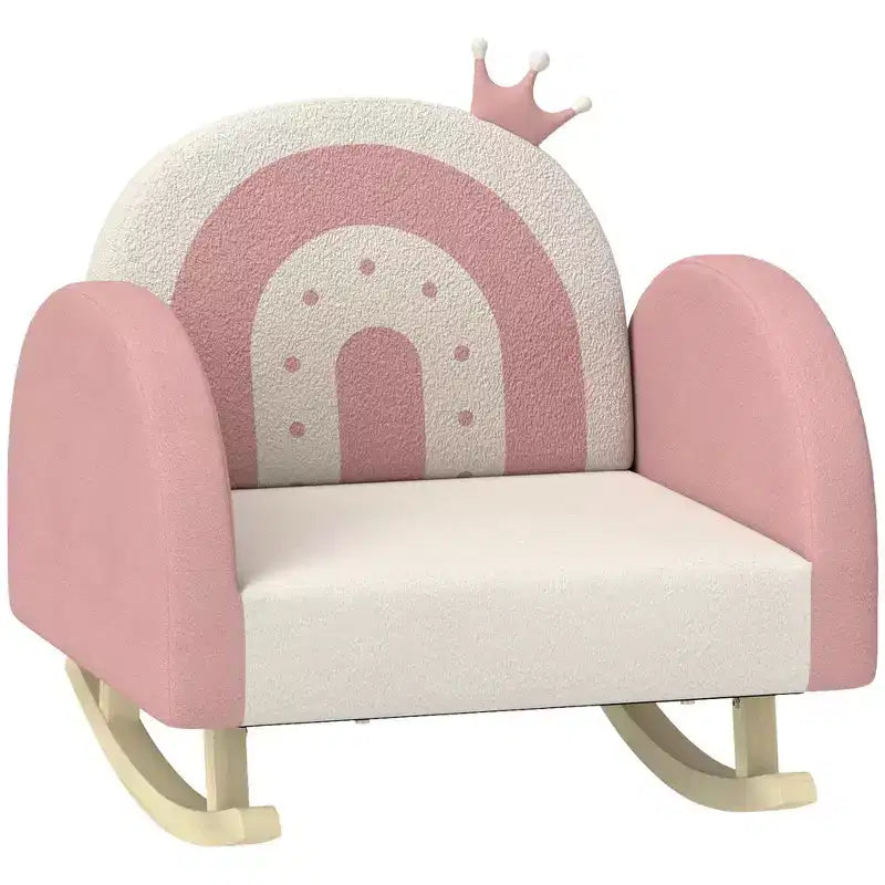 Sedia a dondolo per bambini in velluto, poltrona a dondolo per bambini con decorazione a corona, seggiolino a dondolo delicato per bambini - Rosa