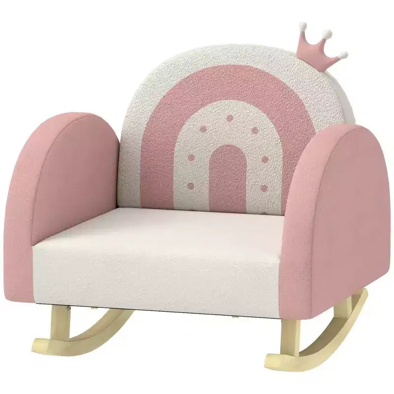 Sedia a dondolo per bambini in velluto, poltrona a dondolo per bambini con decorazione a corona, seggiolino a dondolo delicato per bambini - Rosa