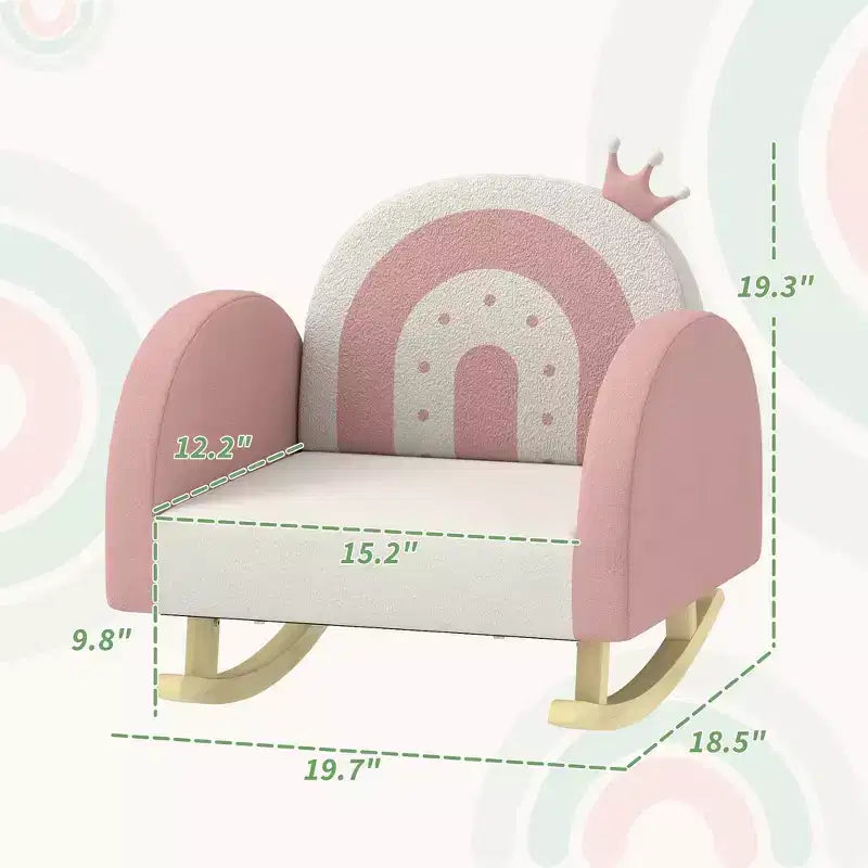 Sedia a dondolo per bambini in velluto, poltrona a dondolo per bambini con decorazione a corona, seggiolino a dondolo delicato per bambini - Rosa