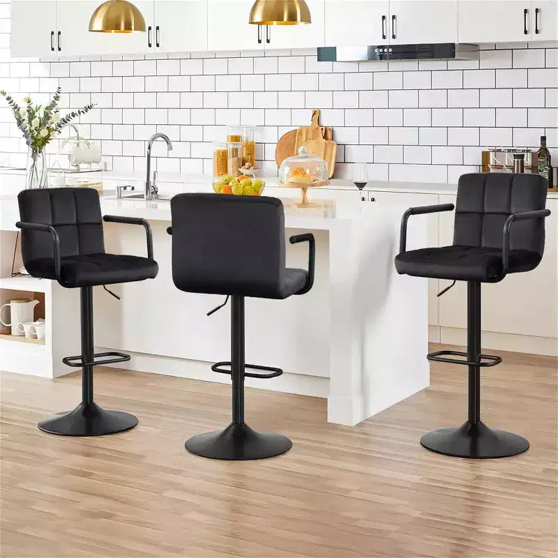 Sgabelli da Bar Regolabili con Schienale, Confezione da 2, Sgabelli da Bar Girevoli a 360° in Velluto, Sgabelli da Bancone a Doppia Cucitura per Cucina/Bar