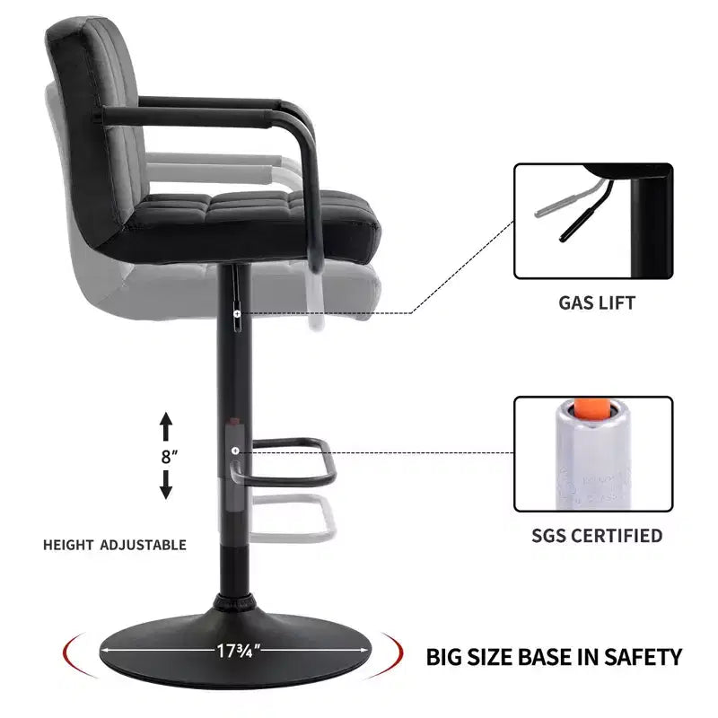 Sgabelli da Bar Regolabili con Schienale, Confezione da 2, Sgabelli da Bar Girevoli a 360° in Velluto, Sgabelli da Bancone a Doppia Cucitura per Cucina/Bar
