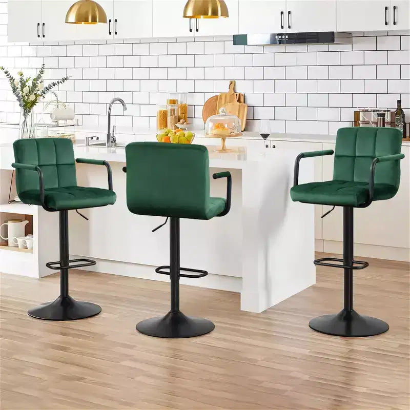 Sgabelli da Bar Regolabili con Schienale, Confezione da 2, Sgabelli da Bar Girevoli a 360° in Velluto, Sgabelli da Bancone a Doppia Cucitura per Cucina/Bar