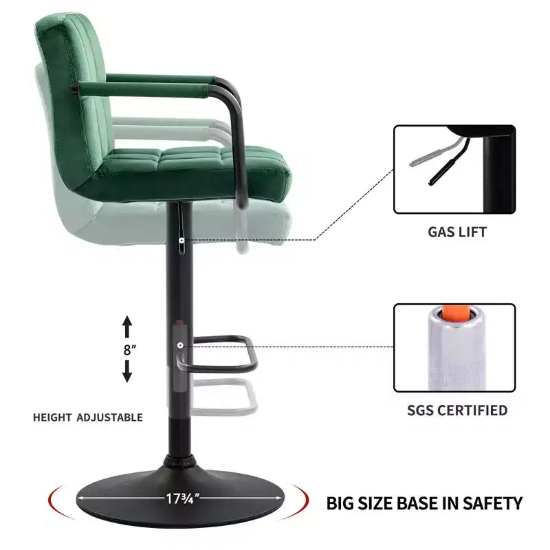 Sgabelli da Bar Regolabili con Schienale, Confezione da 2, Sgabelli da Bar Girevoli a 360° in Velluto, Sgabelli da Bancone a Doppia Cucitura per Cucina/Bar