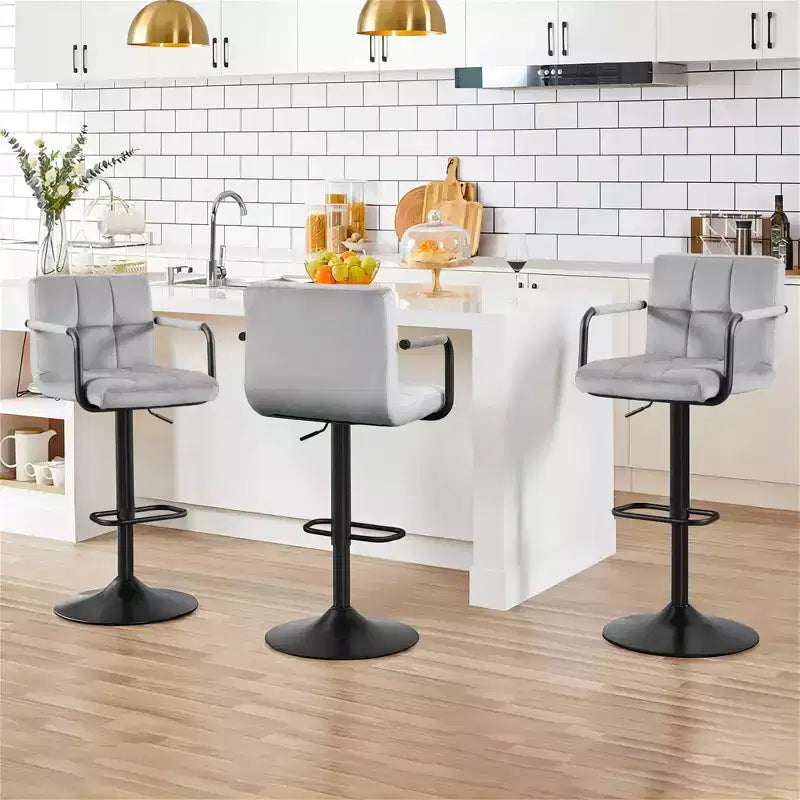 Sgabelli da Bar Regolabili con Schienale, Confezione da 2, Sgabelli da Bar Girevoli a 360° in Velluto, Sgabelli da Bancone a Doppia Cucitura per Cucina/Bar