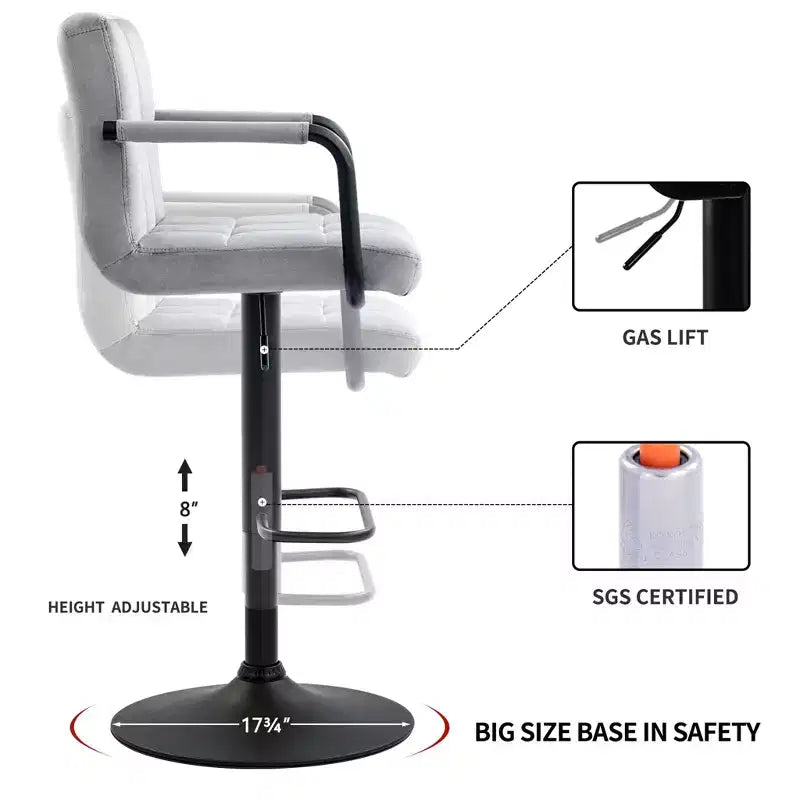 Sgabelli da Bar Regolabili con Schienale, Confezione da 2, Sgabelli da Bar Girevoli a 360° in Velluto, Sgabelli da Bancone a Doppia Cucitura per Cucina/Bar