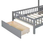 Letto a capanna singolo con divano imbottito, struttura in legno con stazione di ricarica, ricarica wireless, ripiani e cassetti