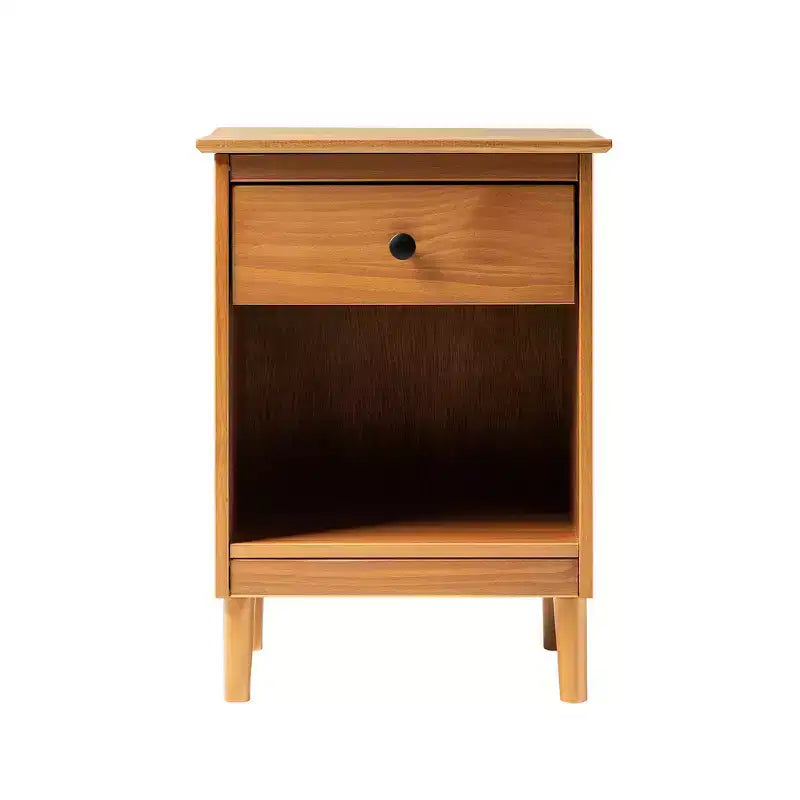 Comodino classico a 1 cassetto in legno massello con vano a giorno - Caramello