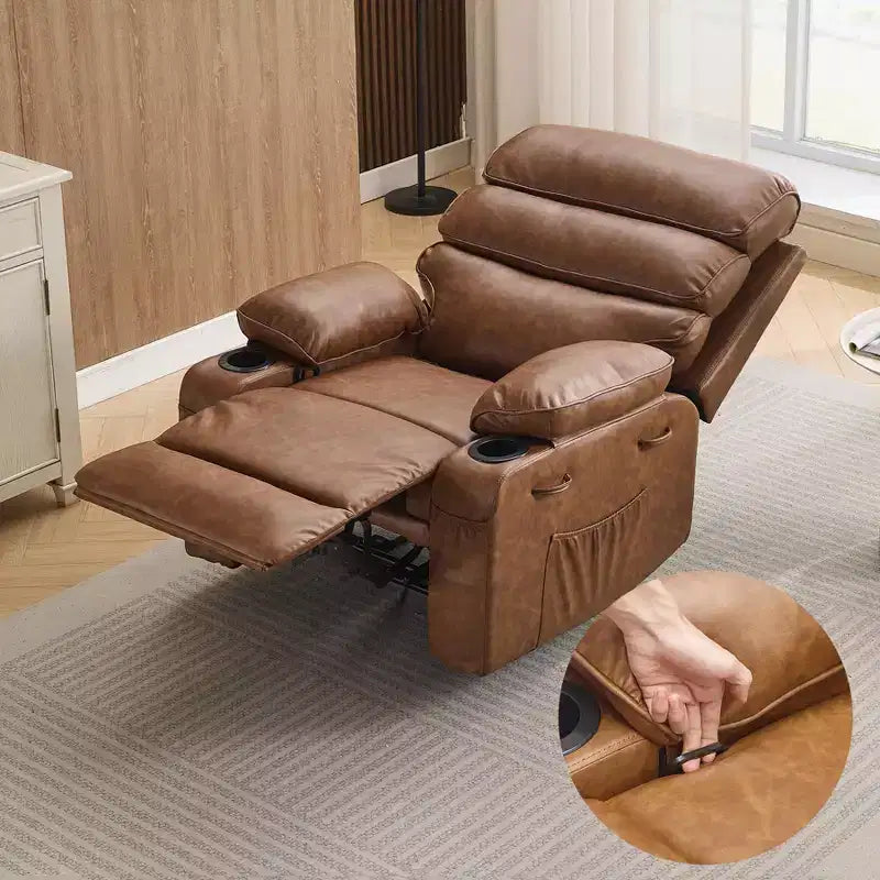 Poltrona Reclinabile Manuale Extra Larga in Pelle PU per Adulti, Braccioli e Schienale Imbottiti 1.5X per un Comfort Maggiore, per Soggiorno, Camera da Letto