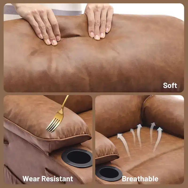 Poltrona Reclinabile Manuale Extra Larga in Pelle PU per Adulti, Braccioli e Schienale Imbottiti 1.5X per un Comfort Maggiore, per Soggiorno, Camera da Letto