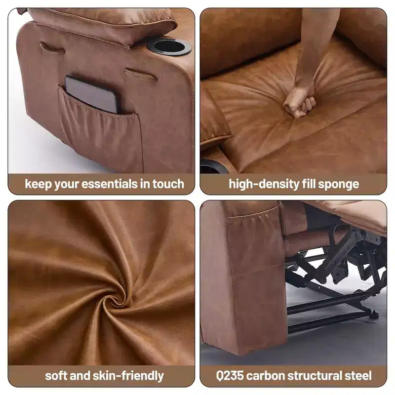 Poltrona Reclinabile Manuale Extra Larga in Pelle PU per Adulti, Braccioli e Schienale Imbottiti 1.5X per un Comfort Maggiore, per Soggiorno, Camera da Letto